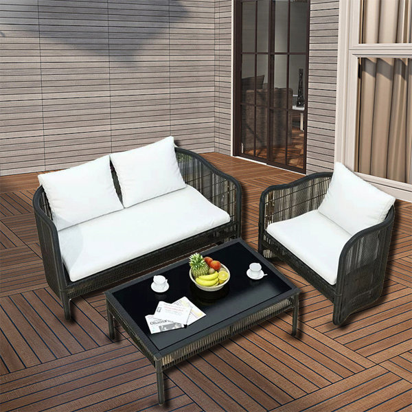 Latitude Run® 3 Piece Rattan Sectional Seating Group with Cushions